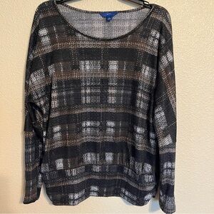Apt. 9 L Black/Brown/Gray/White Plaid Long Sleeve Top